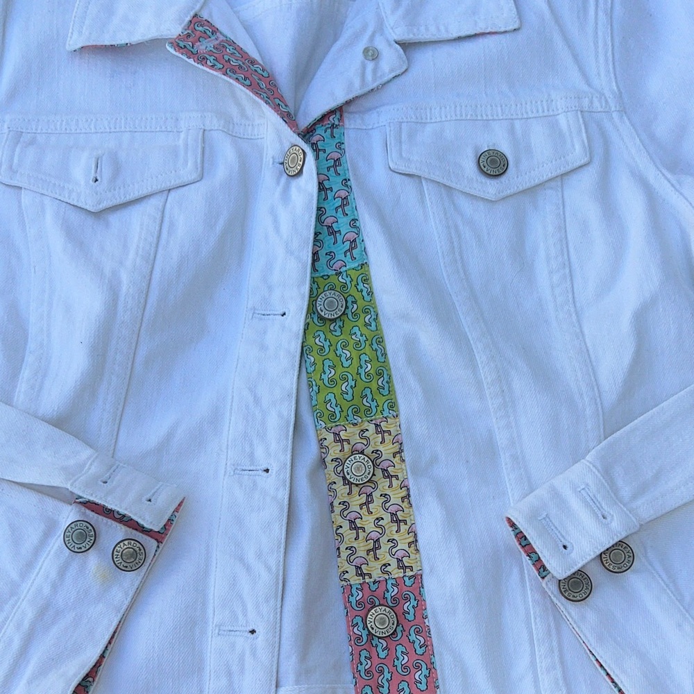 Vineyard vines medium women White Denim Jacket with Colorful Accents - Picture 6 of 6